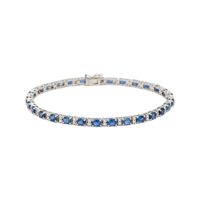 PULSEIRA SAFIRAS E DIAMANTES OURO BRANCO 18K