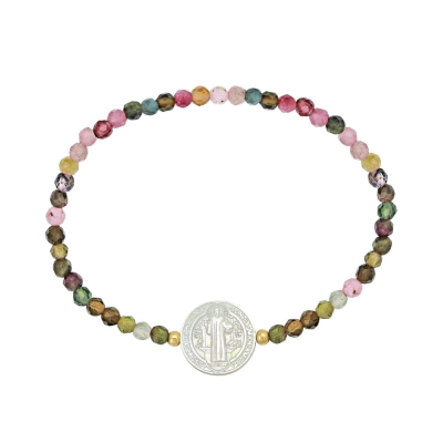 PULSEIRA SÃO BENTO EM MADREPÉROLA COM TURMALINA MISTA 15CM