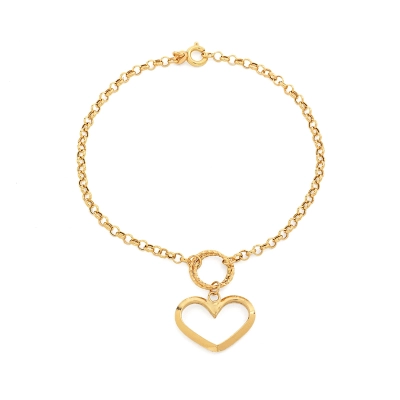 PULSEIRA SONHO CORAÇÃO GRANDE VAZADO EM OURO 18K