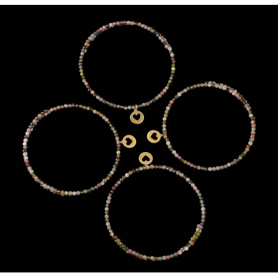 PULSEIRA TURMALINA MISTA PLACA CORAÇÃO OURO 18K
