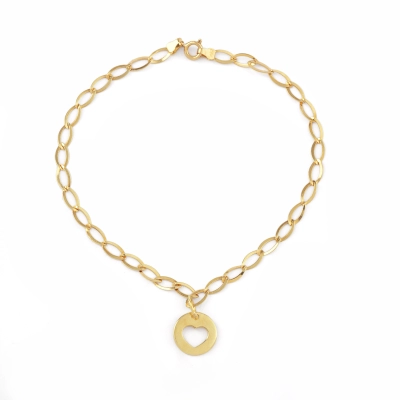 PULSEIRA UNIVERSO AMOR PLACA CORAÇÃO EM OURO 18K