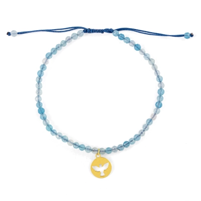 Pulseira Vínculo água Marinha Placa Espírito Santo Ouro 18k