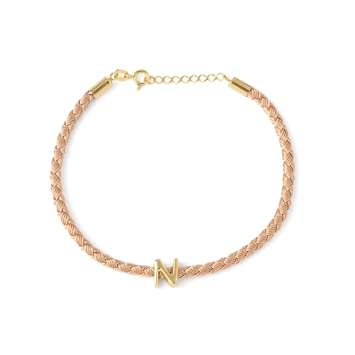 PULSEIRA ZÍNIA COURO COM LETRA N EM OURO 18K
