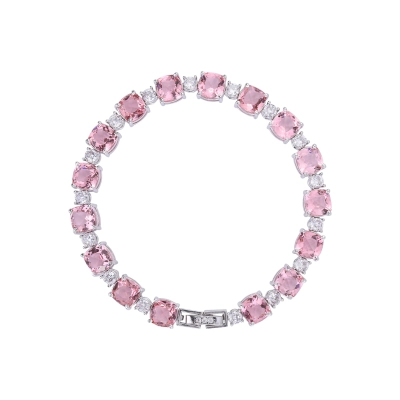 PULSEIRA PEDRAS ROSA E BRANCA EM PRATA 925 COM ZIRCÔNIAS 16CM